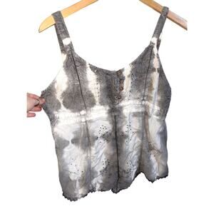 Lsi top,tank, sleeveless boho hippie embroidery button tye dye pointedhem